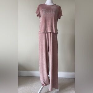 Juicy Couture Blush Pink Velvet Two-Piece Short Sleeve Shirt & Pants Lounge Set